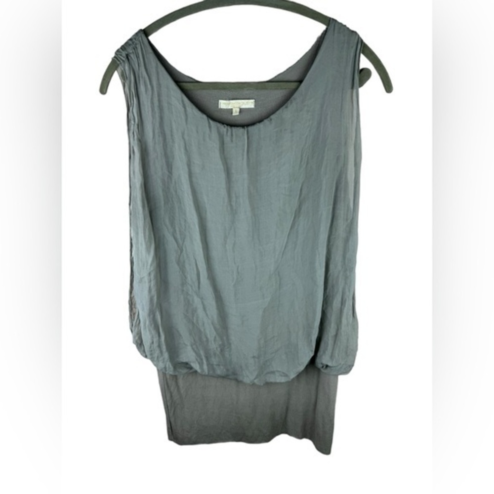 Prontomoda Giusy women’s grey silver silk made in Italy breezy soft mini dress L